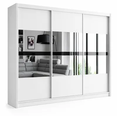 Produktbild von Schwebetürenschrank BATUMI 250 cm mit Spiegel, Kleiderschrank mit Schiebetüren, Schlafzimmerschrank, großer Stauraum (Weiss)