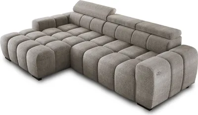 Produktbild von Ecksofa OMBO 285x168x77/97 cm, Linke Seite Mit Schlaffunktion, Elektrisch Ausziehbarer Sitzfläche, Verstellbaren Kopfstützen, Dunklen Buchenholzfüßen, Hydrophobem EDEN-Bezugstoff - Grau