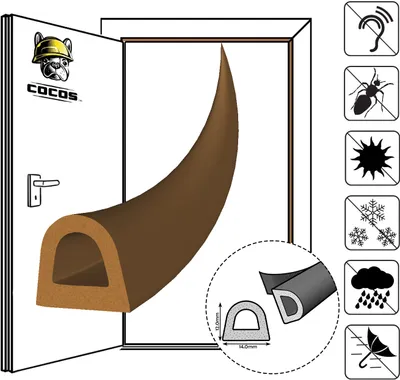 Obrázek produktu pro 5m Těsnění oken Těsnění dveří Samolepicí EPDM - hnědá D 14 mm x 12 mm