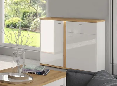 Produktbild von Sideboard Kommode Avila 94cm Eiche Artisan Front MDF weiß Hochglanz