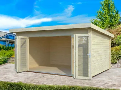 Produktbild von Palmako Gartenhaus Lea 14,2 m² aus Holz Holzhaus Wandstärke: 44 mm Inklusive: Fußboden Blockbohlenhaus