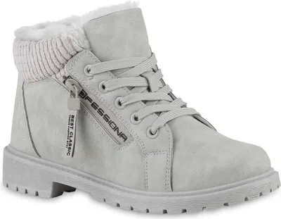 Produktbild von VAN HILL Damen Warm Gefüttert Worker Boots Stiefelette Bequem Prints Schuhe 841489, Farbe: Hellgrau, Größe: 39