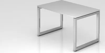 Produktbild von Schreibtisch Pavo | Grau | Silber Gestell | BxT 120x80cm | Arbeitshöhe 65-85cm | höhenjustierbar, 1cm Raster | O-Fuß-Gestell eckig | Rechteckform mit schwebender Tischplatte