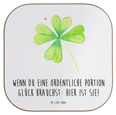 Produktbild von Mr. & Mrs. Panda Tassen Untersetzer Blume Kleeblatt - Weiß - Geschenk, für Gläser, Tischuntersetzer, gläseruntersetzer, Umzug, Glück, Glücksbringer, Coaster, Garten