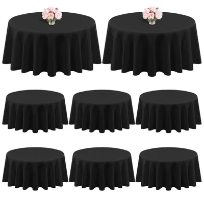 Immagine prodotto di Tovaglia rotonda, confezione da 8, diametro 228 cm, colore nero, in poliestere, lavabile, ideale per feste, matrimoni e banchetti