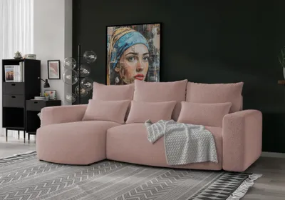 Produktbild von 4ALLHOME Ecksofa mit Schlaffunktion Travis, Couch, Sofa mit Bettkasten, Eckcouch, L-Form, Schlaffsofa, Universal, Boucle Centaur 05 Puderrose