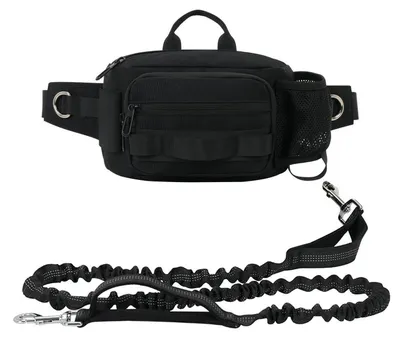 Image de Laisse rétractable pour chien, à utiliser sans les mains, avec une pochette à attacher à la ceinture et deux poignées