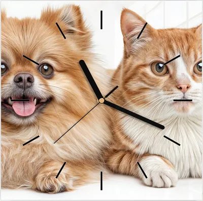 Produktbild von Wanduhr aus Glas mit Motiv Hund und Katze- 30 x 30 cm - inkl. Aufhängesystem