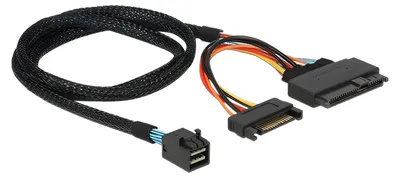 Produktbild von Delock Kabel SFF-8643 Stecker > U.2 SFF-8639 Buchse + SATA Stromanschluss 75 cm