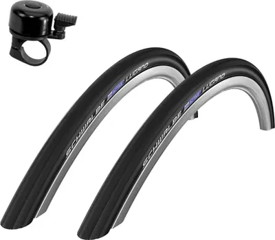 Produktbild von 2 x Schwalbe Lugano 28" Rennradreifen K-Guard Fahrrad Mantel Decke in schwarz 700 x 33C (32-622) inkl. Fahrradklingel