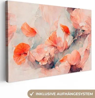 Produktbild von MuchoWow® - Leinwandbilder - Blumen - Blätter - Pflanzen - Rosa, Wandbild, Wanddeko Bilder Wohnzimmer, 120x80 cm