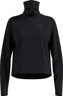 Schwarzes Odlo Essentials Thermal Laufshirt mit Rollkragen und feinem Streifenmuster