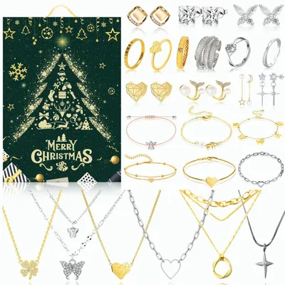 Produktbild von Schmuck Adventskalender 2025 für Mädchen & Frauen – 24 Schmuckstücke: Armband, Halskette, Ohrringe, Ringe