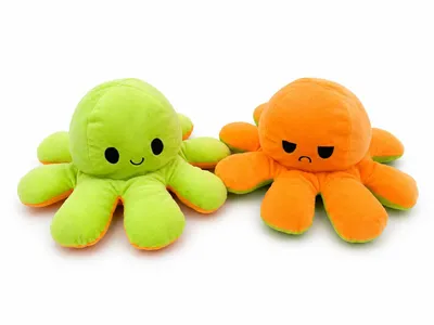 Produktbild von Plüschtier Oktopus Wendekuscheltier 30 cm orange grün – Reversible Stofftier Krake, Kuscheltier