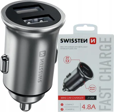 Immagine prodotto di Adattatore per auto SWISSTEN 24W, 2 porte, USB-A
