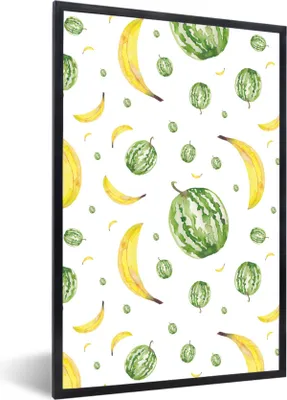 Produktbild von MuchoWow® Gerahmtes Poster Bananen - Melonen - Schablonen 40x60 cm - Poster mit Schwarzem Bilderrahmen Wandposter Rahmen Foto Bilder - Papierdruck - Wandbilder