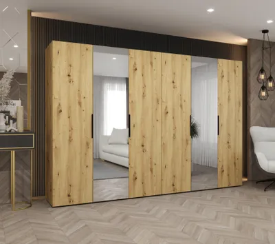 Obrázok produktu pre Šatníková skriňa 300 cm KUBRA - dub artisan / čierna