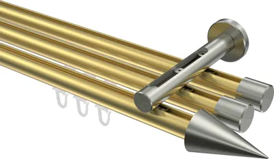 Produktbild von Interdeco Innenlaufstange / Gardinenstange mit Innenlauf Messing-Optik / Edelstahl-Optik, Typ Siteno Savio (Kegel), 20 mm Ø 3-läufig, 360 cm