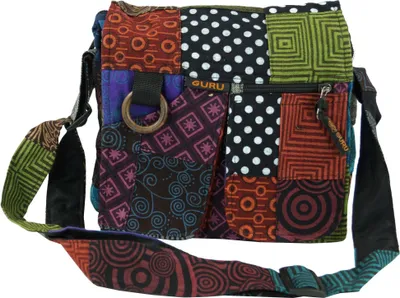 Produktbild von Ethno Schultertasche Patchworktasche - Braun/bunt, Uni - Erwachsene, Baumwolle, 20*25*10 cm, Alternative Umhängetasche, Handtasche aus Stoff