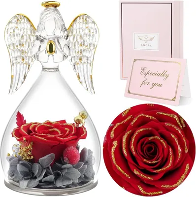 Image de Sunia Rose éternelle Figure Ange Cadeau Fête des Mères Fait main dans un dôme en verre
