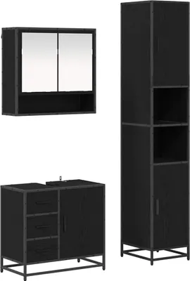 Obrázek produktu pro vidaXL Koupelnový nábytek set 3 ks černý dubový materiál na bázi dřeva