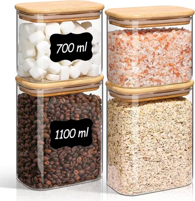 Image de Boîtes de conservation en verre, lot de 4, de 700 à 1100 ml, pour la cuisine