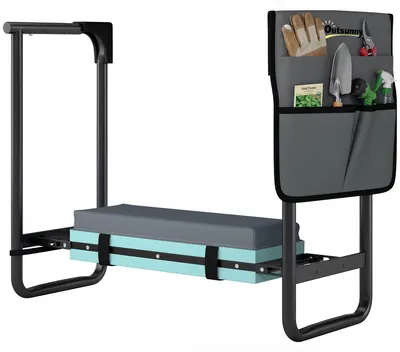 Produktbild von Outsunny Kniebank Klappbar Gartenhocker mit Kniekissen, Werkzeugtaschen Grau