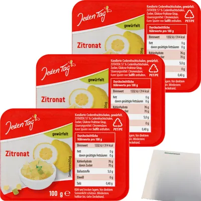 Produktbild von Jeden Tag Citronat Kandierte Zitronenschalen 3er Pack (3x100g Packung) + usy Block