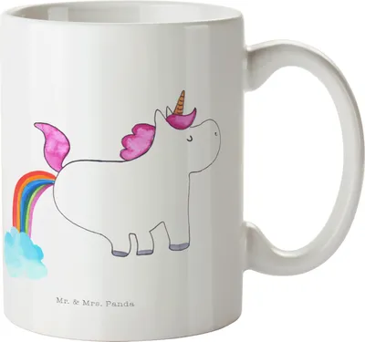 Produktbild von Mr. & Mrs. Panda Pott Einhorn Pupsen - Weiß - Geschenk, Lustig, Haferl, Unicorn, Pups, Trinklernbecher, Freundin, Mehrwegbecher, Kindertasse, Deko, Kinderbecher
