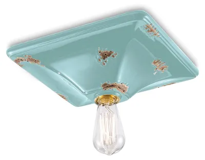 Produktbild von Große quadratische Vintage-Deckenleuchte Blau Keramik 1 Licht E27