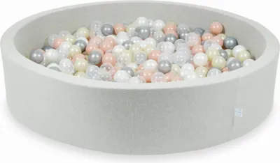 Immagine prodotto di Bacinella grigio chiaro 130x30 con 600 palline: Trasparente, madreperla, argento, oro rosa, oro chiaro