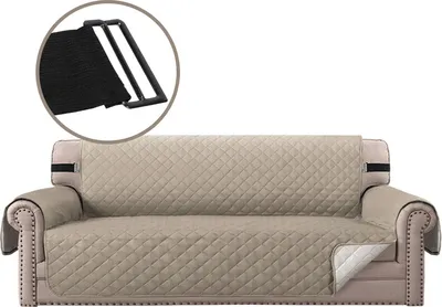 Produktbild von (3 Sitzer, Beige) wasserabweisend Sofabezug, rutschfester Couchbezug mit elastischem Riemen, Sesselbezug, weicher, gesteppter Sitz für Hunde und Haustiere, Rautenstich