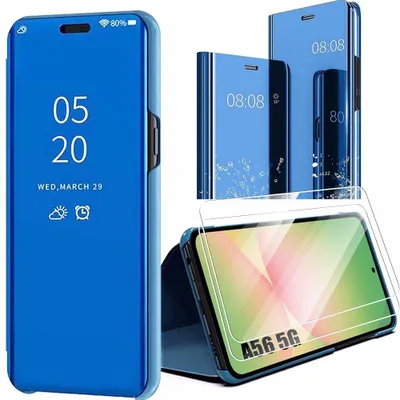 Image de Coque + 2 Verres Trempés pour Samsung Galaxy A56 5G, Protection Effet Miroir Antichoc - Bleu