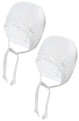 Produktbild von TupTam Unisex Baby Erstlingsmütze zum Binden 2er Pack, Farbe: Streifenmuster Grau, Größe: 50-56