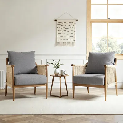 Immagine prodotto di FLEXISPOT set di 2 sedie da giardino intrecciate a mano, sedia in rattan boho per interni ed esterni, design traspirante con comodi cuscini, grigio