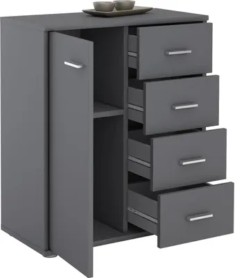 Produktbild von Kommode TIRANO Highboard Anrichte mit 1 Tür und 4 Schubladen in grau anthrazit