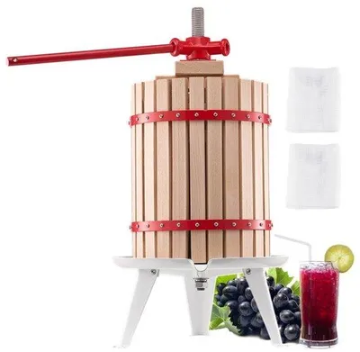 Obrázek produktu pro Ruční lis na ovoce 18 l - Výroba vína s dřevěným košem - Ruční lis na ovocné víno