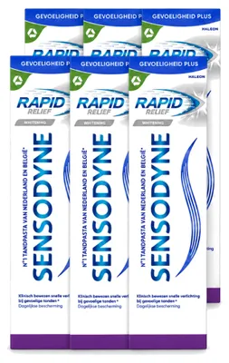 Produktbild von 6 x Sensodyne Rapid Relief Whitening Tandpasta - 75 ml - Vorteilspackung - 6 Stücke