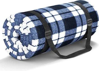 Produktbild von Famanu Picknickdecke 200 x 200 cm - Wasserfest, Sandfrei, Blau-Weißes Karomuster