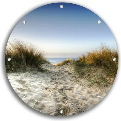 Produktbild von Wallario rundes Outdoor-Poster für Garten oder Balkon, Motiv Weg durch die Dünen zum Strand am Meer, 30 cm Durchmesser