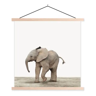 Produktbild von MuchoWow® Textilposter Baby-Elefant - Tiere - Kinder - Mädchen - Jungen 40x40 cm mit holzfarbenen Rahmen - Posterleiste