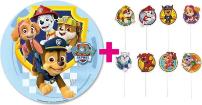 Produktbild von 2er Set Paw Patrol Set Tortenaufleger & Kuchen- und Muffinaufstecker Geburtstag