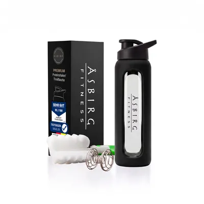 Produktbild von Asbirg | Glas Protein Shaker 700ml – BPA-frei, auslaufsicher & robust – Eiweiß Shaker aus Borosilikatglas – Trinkflasche für Fitness & Sport