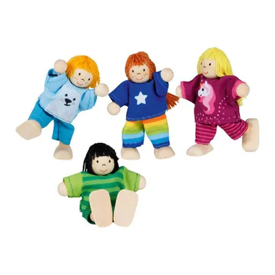 Image de Goki Poupées de maison de poupée en bois Enfants flexibles, 4pcs.