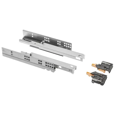 Produktbild von GTV - Unterflurführungen 1 Paar Schubladenauszüge mit Soft Close System - Schubladenschienen Selbsteinzug - Modern Slide mit Dämpfung, Vollauszug, 500 mm, Belastbar bis 35 Kg, Silber