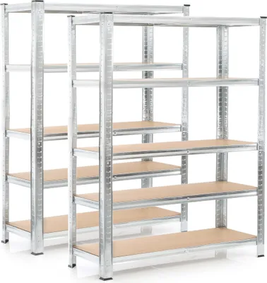 Produktbild von Zestaw Wiltec 2x regały do dużych obciążeń 180x120x40 cm, obciążenie całkowite 875 kg, regały bezśrubowe ze stali ocynkowanej, półka ładunkowa z 5 półkami, regały warsztatowe