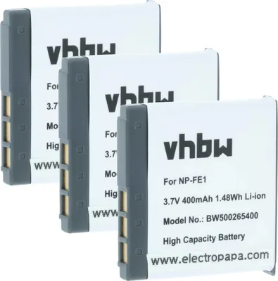 Produktbild von vhbw 3x Akku Ersatz für Sony NP-FE1 für Kamera (370 mAh, 3,6 V, Li-Ion)