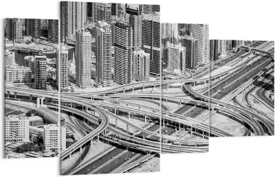 Produktbild von Bild auf Leinwand - Leinwandbild - 4 Teile - Stadt Wolkenkratzer Autobahn - 120x70cm - Wand Bild - Wanddeko - Wandbilder - Leinwanddruck - Bilder - Wanddekoration - Leinwand bilder - DL120x70-5065