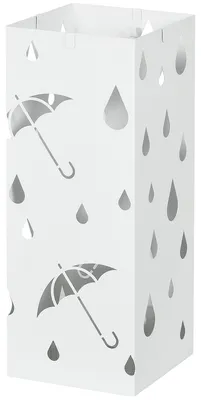 Zdjęcie produktu dla Stojak na parasole z haczykami i podstawką ociekającą | Kolor: biały | Wymiary: 15,5 x 15,5 x 40 cm
