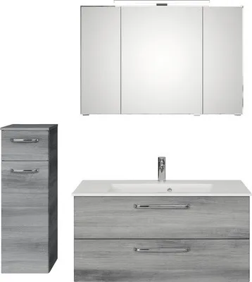 Produktbild von Badmöbel-Set Pelipal Kumba BxHxT 137 x 200 x 50 cm Frontfarbe graphit struktur quer 4-teilig mit Mineralguss-Waschtisch
